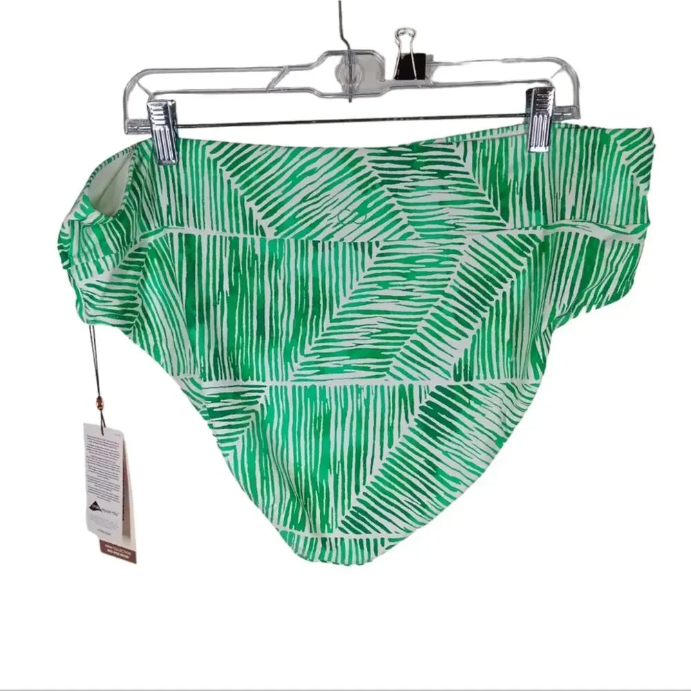 NWT Calia Mid Rise Wide Band Bikini Bottom Small Palm Green size XXL